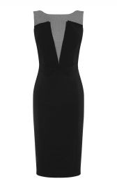 PLUNGE CONTRAST PENCIL DRESS at Karen Millen